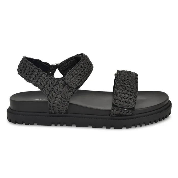 Dinrah Footbed Sandals Black Women Nine West Flats