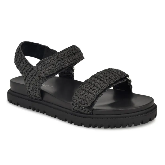 Dinrah Footbed Sandals Black Women Nine West Flats Dinrah Footbed Sandals Black Women Nine West Flats