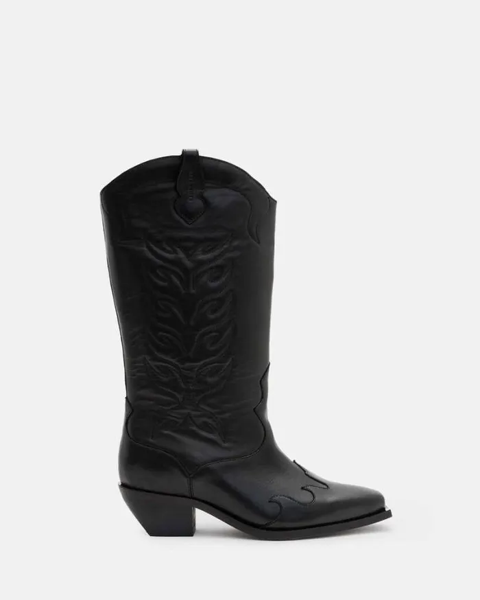 Dolly Western Leather Boots Black Women AllSaints Shoes and Boots