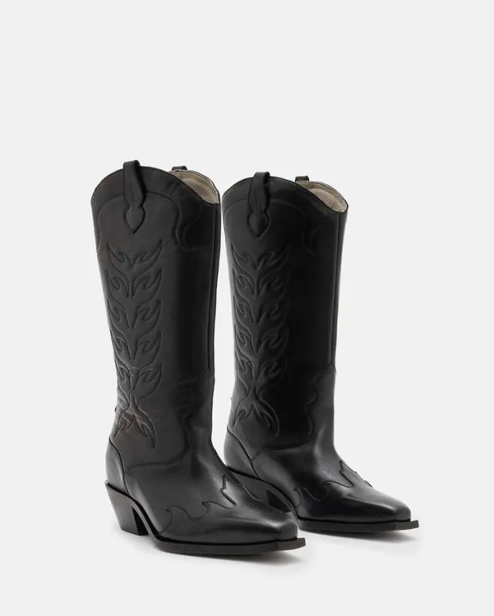 Dolly Western Leather Boots Black Women AllSaints Shoes and Boots
