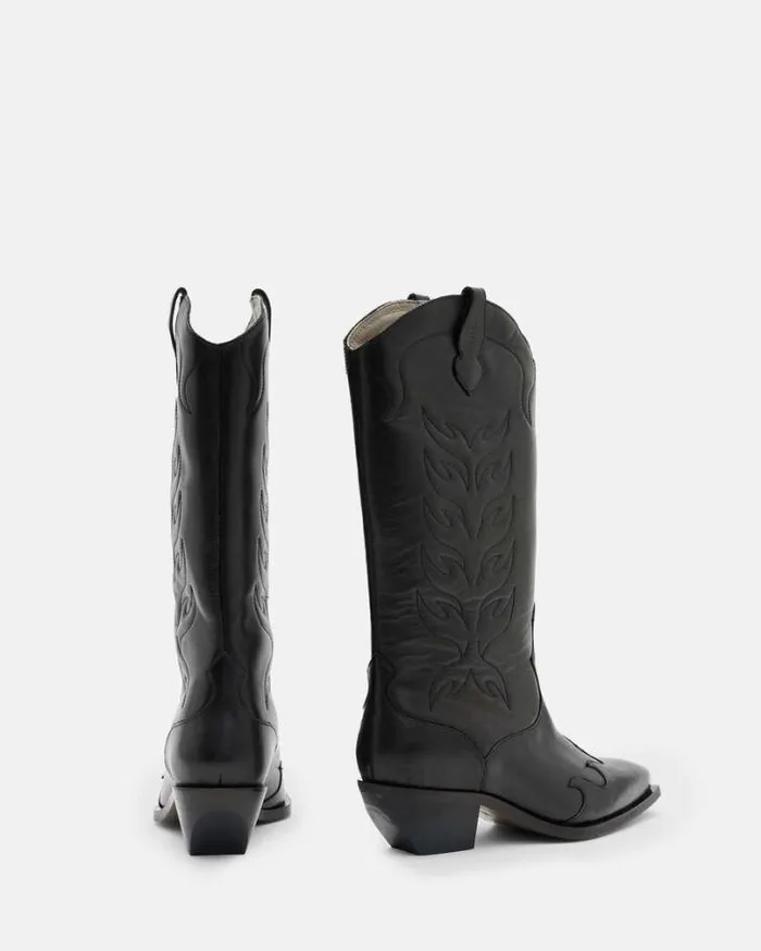 Dolly Western Leather Boots Black Women AllSaints Shoes and Boots