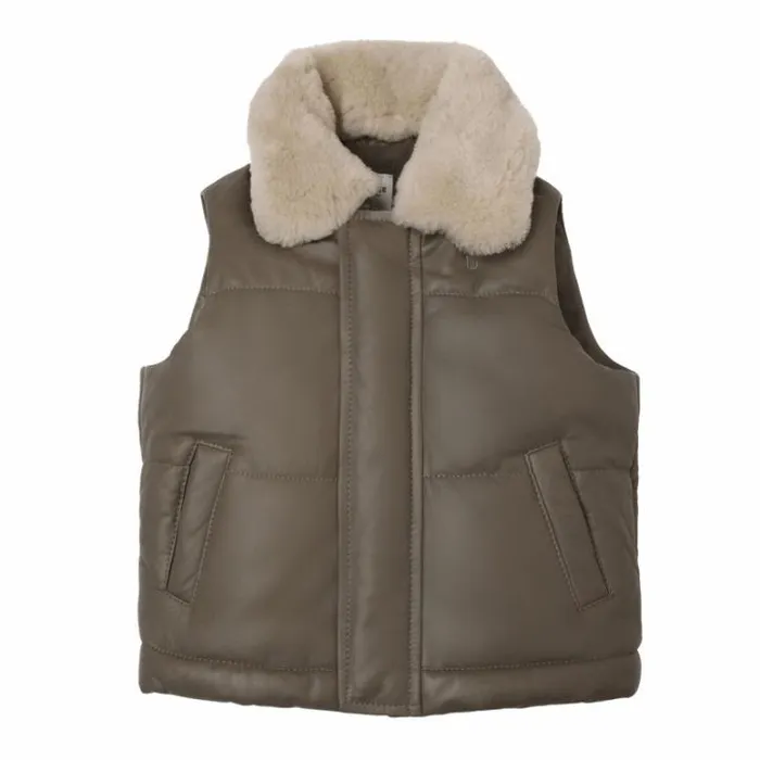 Donsje Amsterdam Jackets and Gilets Boys Bees Leather Bodywarmer Dark Taupe Leather