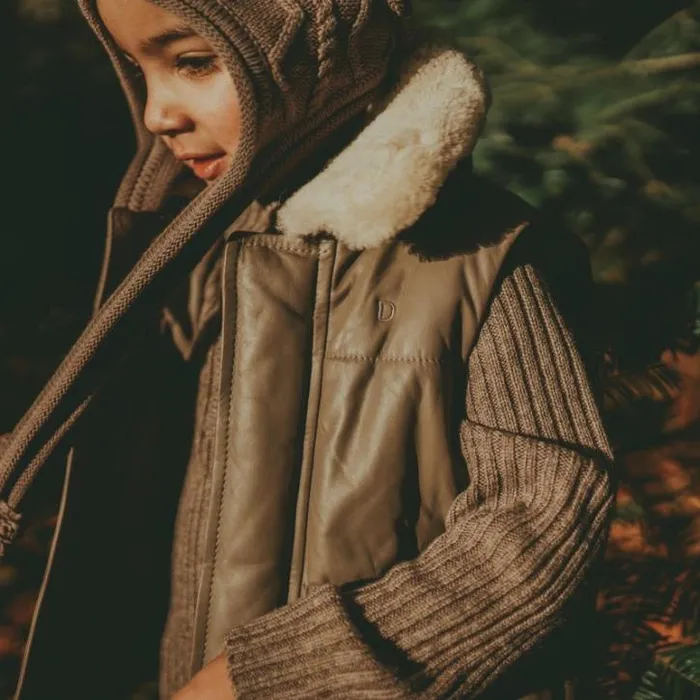 Donsje Amsterdam Jackets and Gilets Boys Bees Leather Bodywarmer Dark Taupe Leather