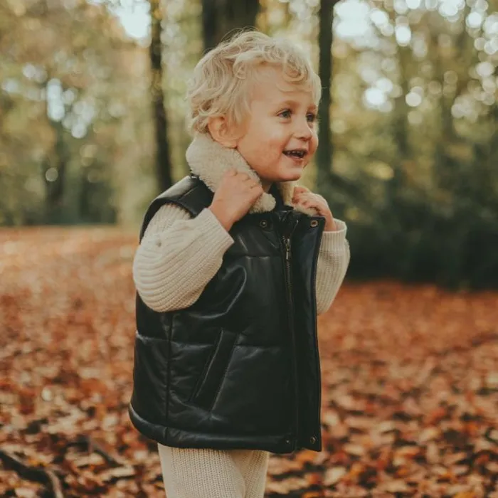 Donsje Amsterdam Jackets and Gilets Boys Bees Leather Bodywarmer Navy Leather