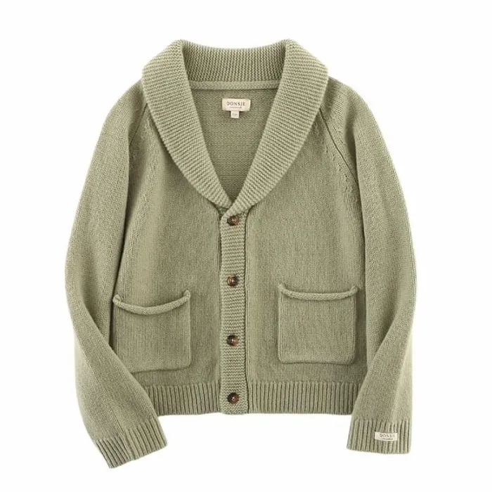 Donsje Amsterdam Sweaters and Cardigans Baby Kicher Merino Wool Cardigan Desert Green
