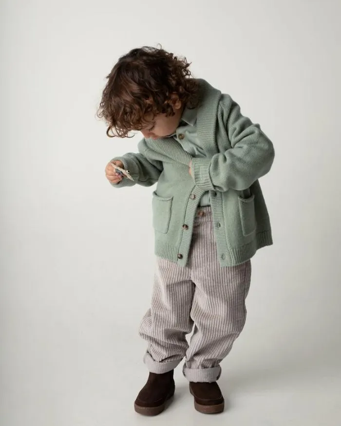Donsje Amsterdam Sweaters and Cardigans Baby Kicher Merino Wool Cardigan Desert Green