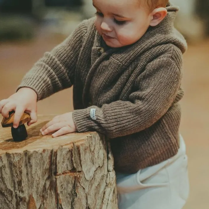 Donsje Amsterdam Sweaters and Cardigans Baby Tristan Merino Wool Cardigan Dark Taupe Melange