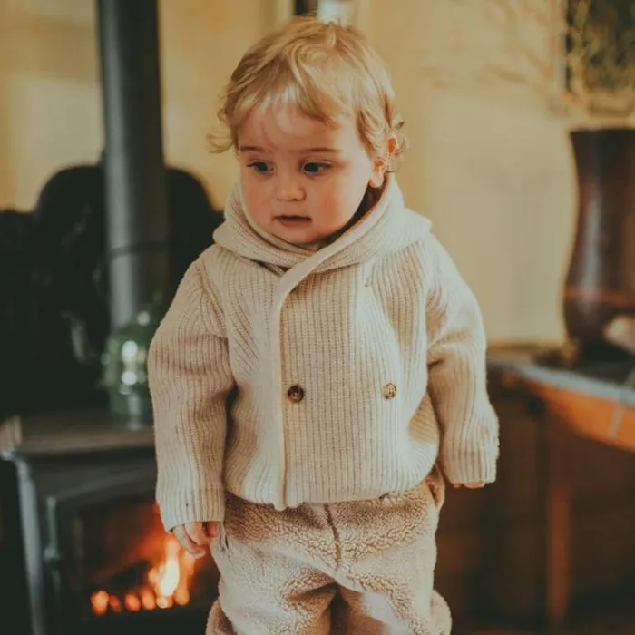 Donsje Amsterdam Sweaters and Cardigans Baby Tristan Merino Wool Cardigan White Sand Melange