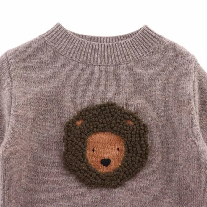 Donsje Amsterdam Sweaters and Cardigans Boys Denn Merino Wool Sweater Dark Taupe Melange