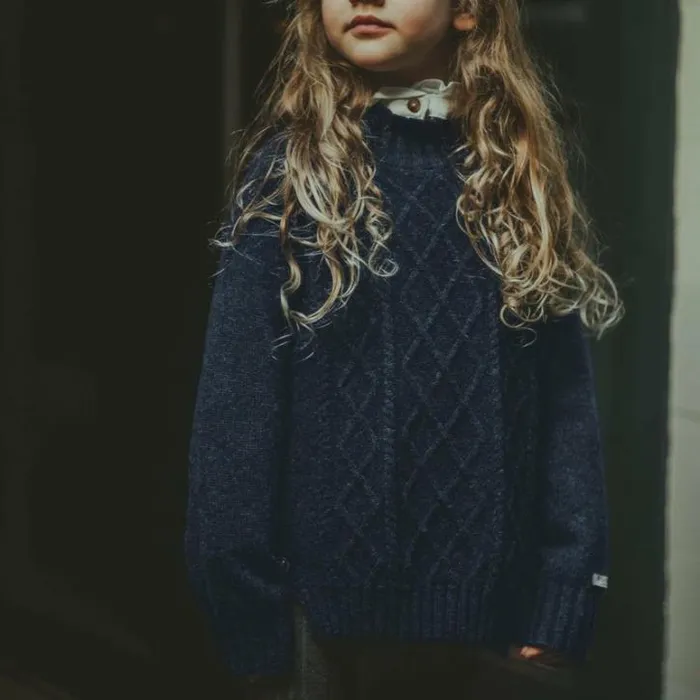Donsje Amsterdam Sweaters and Cardigans Girls Jos Merino Wool Sweater Blue Marine Melange