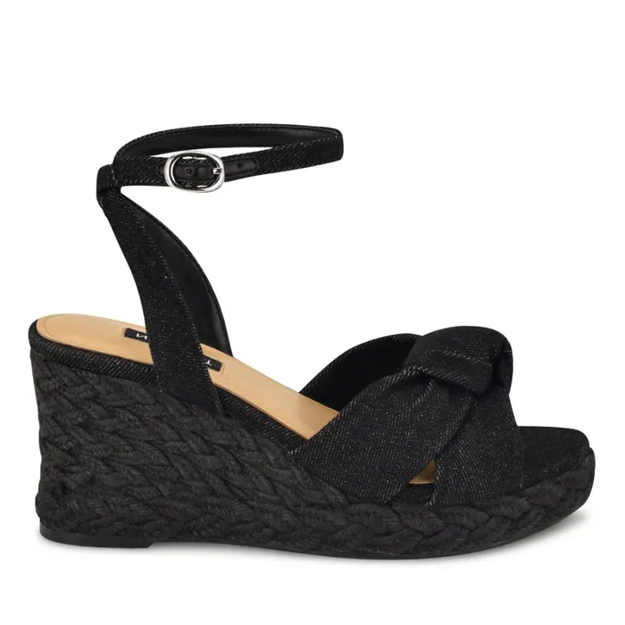 Dotime Espadrille Wedge Sandals Black Denim Women Nine West Mid Heels