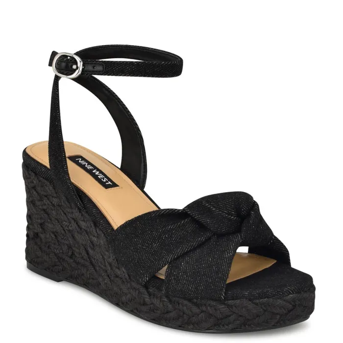 Dotime Espadrille Wedge Sandals Black Denim Women Nine West Mid Heels Dotime Espadrille Wedge Sandals Black Denim Women Nine West Mid Heels