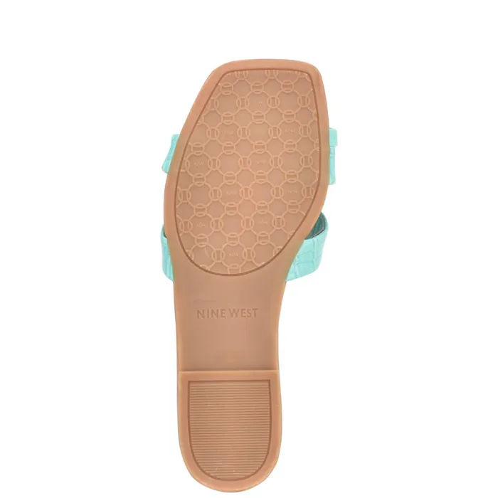 Dotty Flat Slide Sandals Aqua Blue Embossed Croco Women Nine West Sandals Dotty Flat Slide Sandals Aqua Blue Embossed Croco Women Nine West Sandals