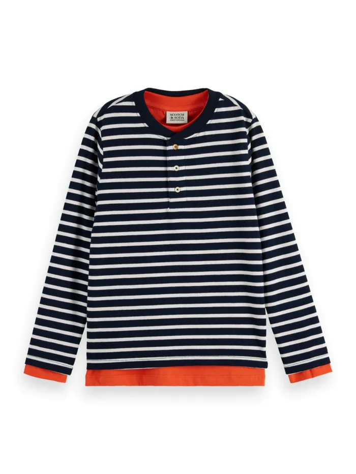 DOUBLE LAYERED LONGSLEEVED TSHIRT Grey Melangenight Blue Stripe Kids Scotch and Soda TShirts DOUBLE LAYERED LONGSLEEVED TSHIRT Grey Melangenight Blue Stripe Kids Scotch and Soda TShirts