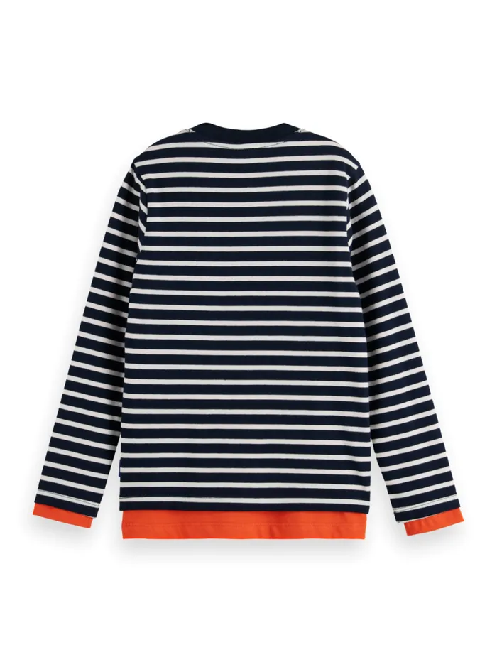 DOUBLE LAYERED LONGSLEEVED TSHIRT Grey Melangenight Blue Stripe Kids Scotch and Soda TShirts DOUBLE LAYERED LONGSLEEVED TSHIRT Grey Melangenight Blue Stripe Kids Scotch and Soda TShirts