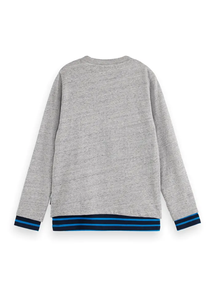 DOUBLE LAYERED LONGSLEEVED TSHIRT Grey Melangenight Blue Stripe Kids Scotch and Soda TShirts DOUBLE LAYERED LONGSLEEVED TSHIRT Grey Melangenight Blue Stripe Kids Scotch and Soda TShirts