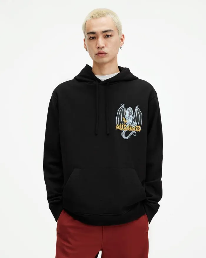 Dragon Skull Pullover Hoodie Jet Black Men AllSaints Sweatshirts and Hoodies Dragon Skull Pullover Hoodie Jet Black Men AllSaints Sweatshirts and Hoodies