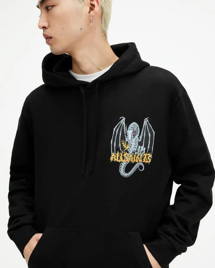 Dragon Skull Pullover Hoodie Jet Black Men AllSaints Sweatshirts and Hoodies Dragon Skull Pullover Hoodie Jet Black Men AllSaints Sweatshirts and Hoodies