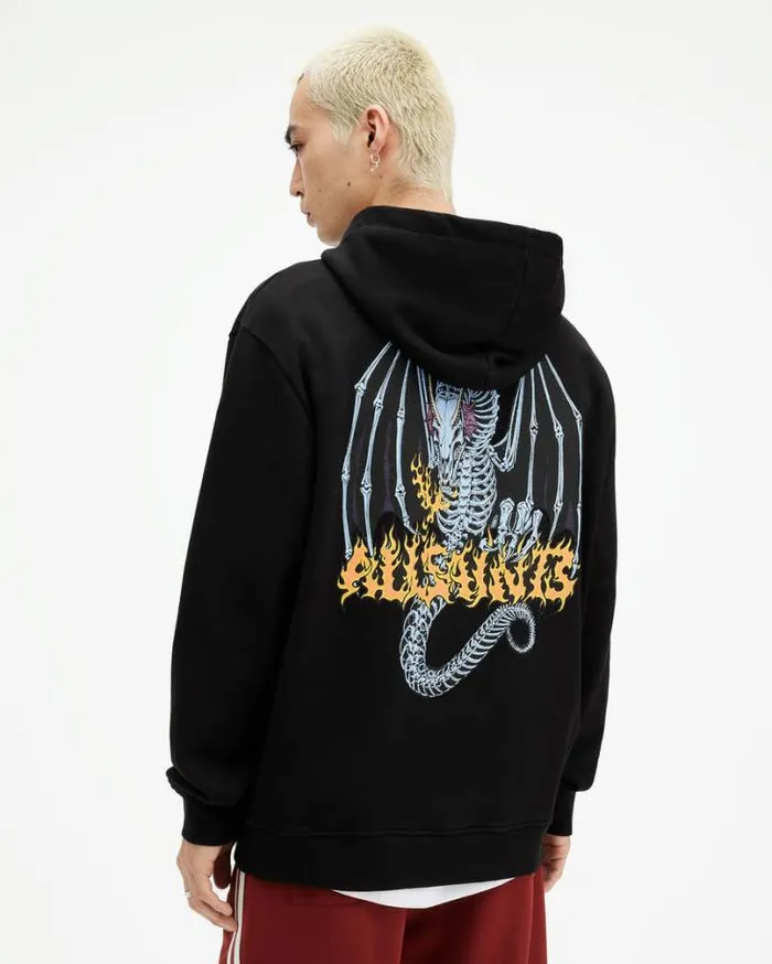 Dragon Skull Pullover Hoodie Jet Black Men AllSaints Sweatshirts and Hoodies Dragon Skull Pullover Hoodie Jet Black Men AllSaints Sweatshirts and Hoodies
