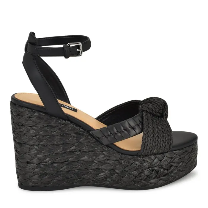 Eaden Woven Wedge Sandals Black Women Nine West High Heels