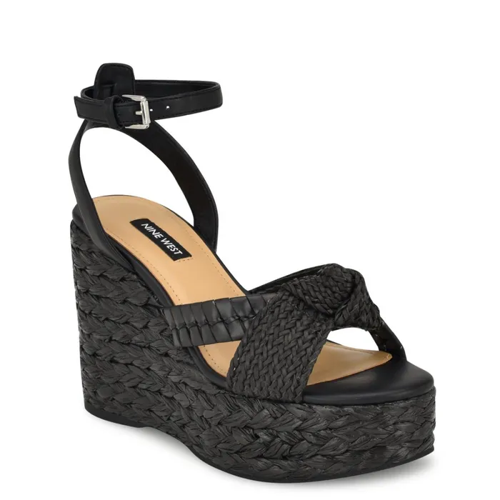 Eaden Woven Wedge Sandals Black Women Nine West High Heels Eaden Woven Wedge Sandals Black Women Nine West High Heels
