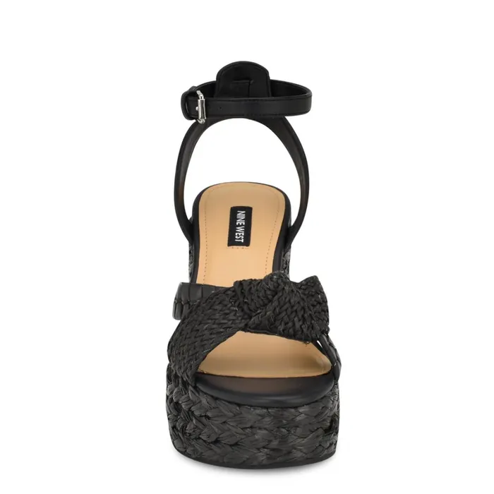 Eaden Woven Wedge Sandals Black Women Nine West High Heels Eaden Woven Wedge Sandals Black Women Nine West High Heels