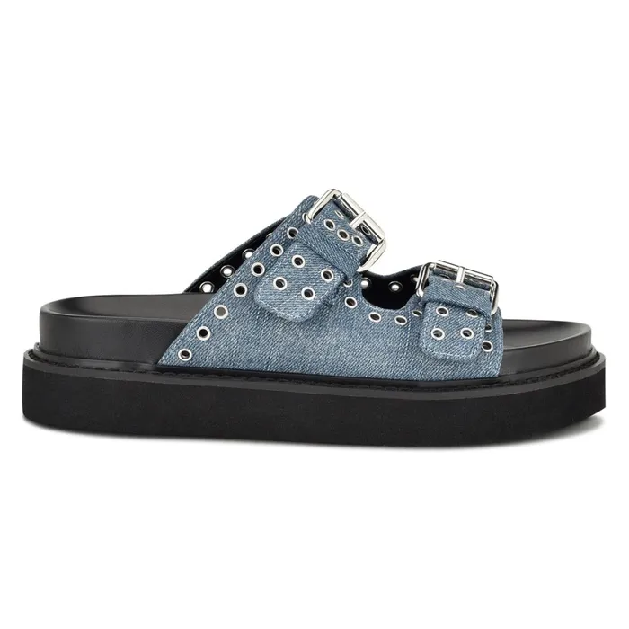 Eleny Buckle Slide Sandals Denim Women Nine West Low Heel