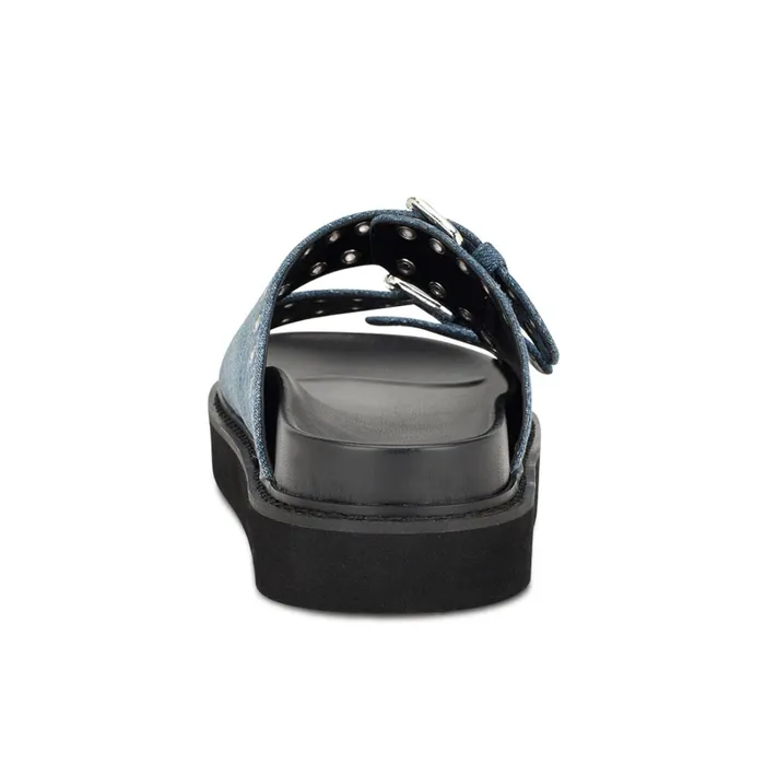 Eleny Buckle Slide Sandals Denim Women Nine West Low Heel Eleny Buckle Slide Sandals Denim Women Nine West Low Heel