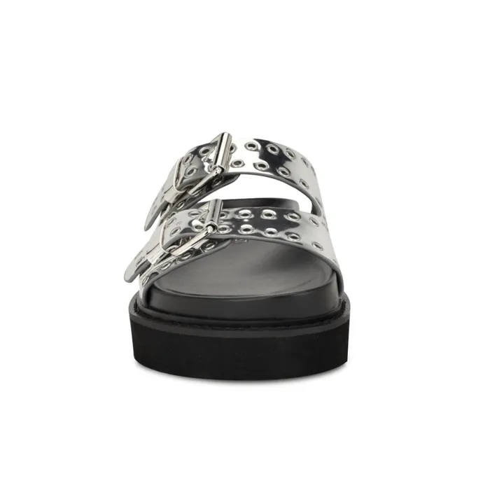 Eleny Buckle Slide Sandals Silver Women Nine West Flats Eleny Buckle Slide Sandals Silver Women Nine West Flats