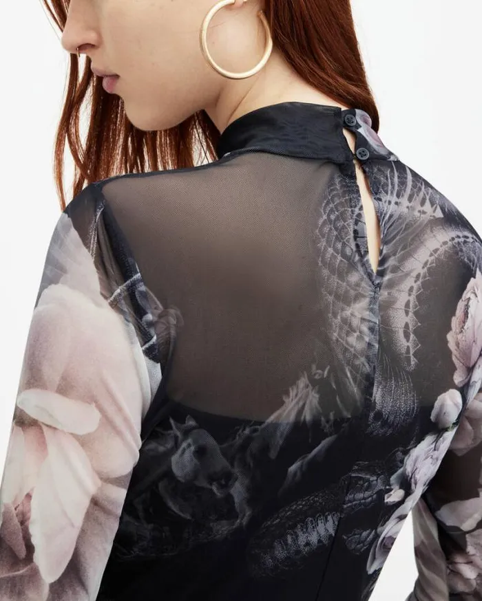 Elia Mesh Valley Print Bodysuit Black Mono Women AllSaints TShirts