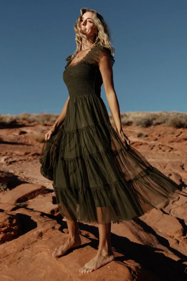 Emma Smocked Tulle Dress Dark Olive Women Baltic Born Tulle Styles