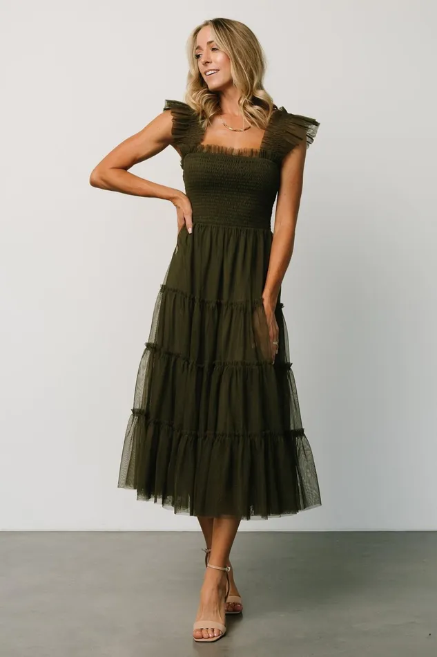Emma Smocked Tulle Dress Dark Olive Women Baltic Born Tulle Styles Emma Smocked Tulle Dress Dark Olive Women Baltic Born Tulle Styles