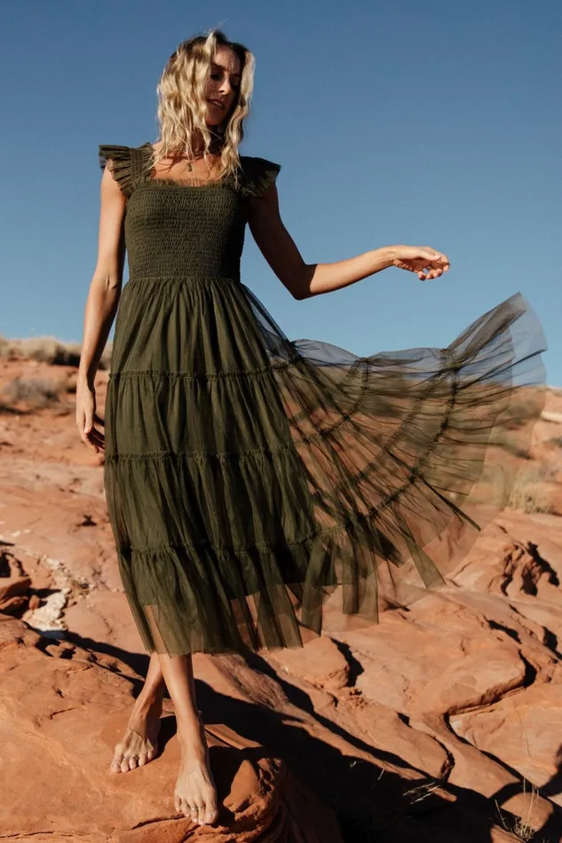 Emma Smocked Tulle Dress Dark Olive Women Baltic Born Tulle Styles Emma Smocked Tulle Dress Dark Olive Women Baltic Born Tulle Styles