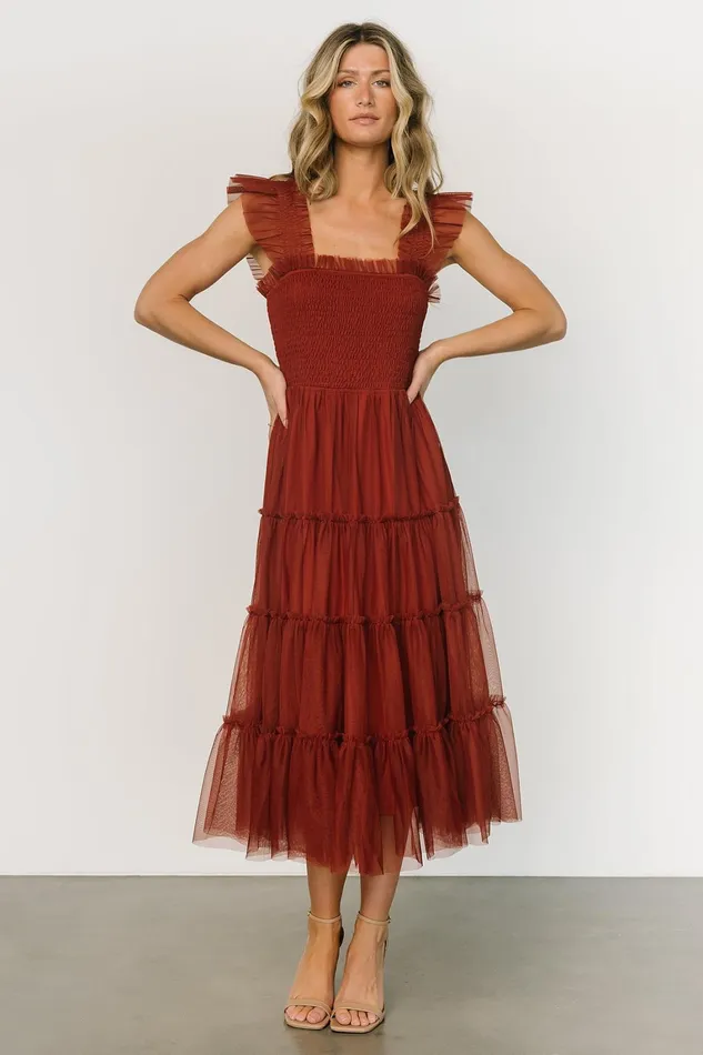 Emma Smocked Tulle Dress Oxblood Women Baltic Born Tulle Styles