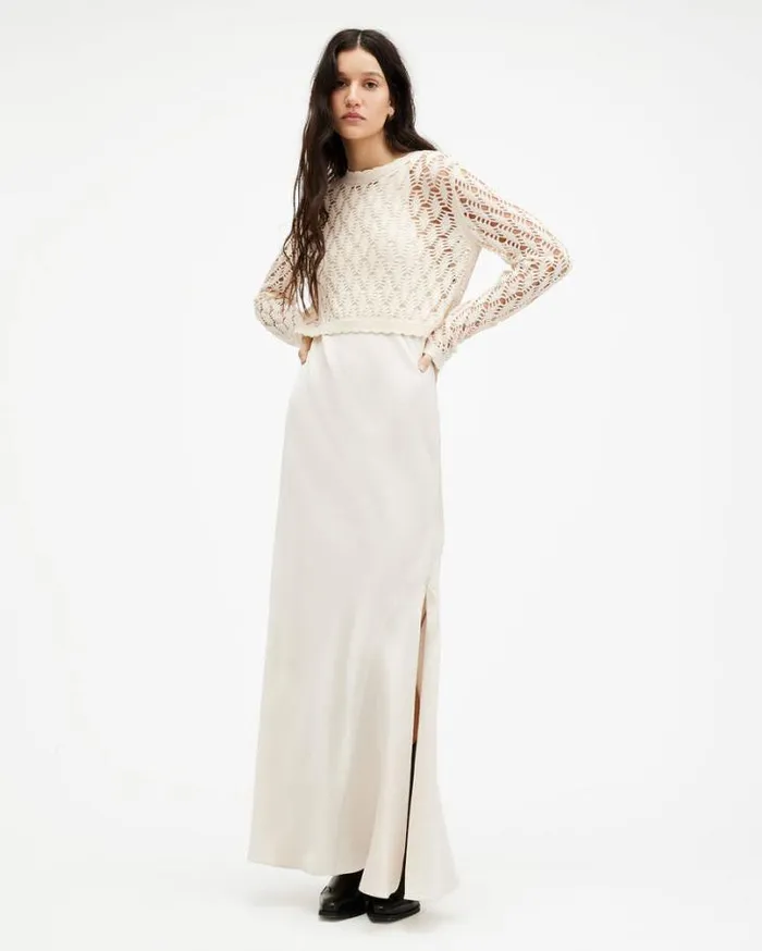Erin 2In1 Crochet Sweater Maxi Dress Cream White Women AllSaints Dresses