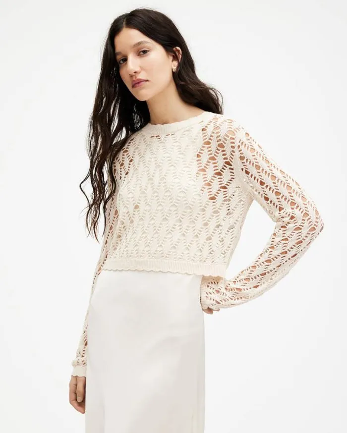 Erin 2In1 Crochet Sweater Maxi Dress Cream White Women AllSaints Dresses