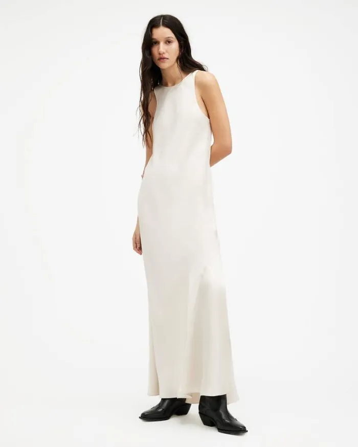 Erin 2In1 Crochet Sweater Maxi Dress Cream White Women AllSaints Dresses