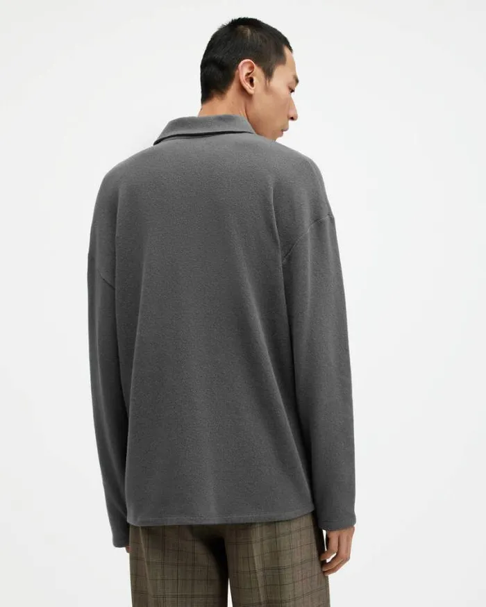 Eris Long Sleeve Oversized Polo Shirt Washed Black Men AllSaints Polos