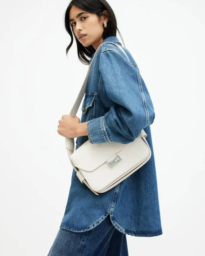 Etienne Leather Shoulder Bag Desert White Women AllSaints Handbags and Wallets Etienne Leather Shoulder Bag Desert White Women AllSaints Handbags and Wallets
