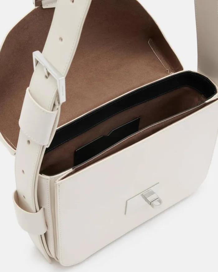 Etienne Leather Shoulder Bag Desert White Women AllSaints Handbags and Wallets Etienne Leather Shoulder Bag Desert White Women AllSaints Handbags and Wallets