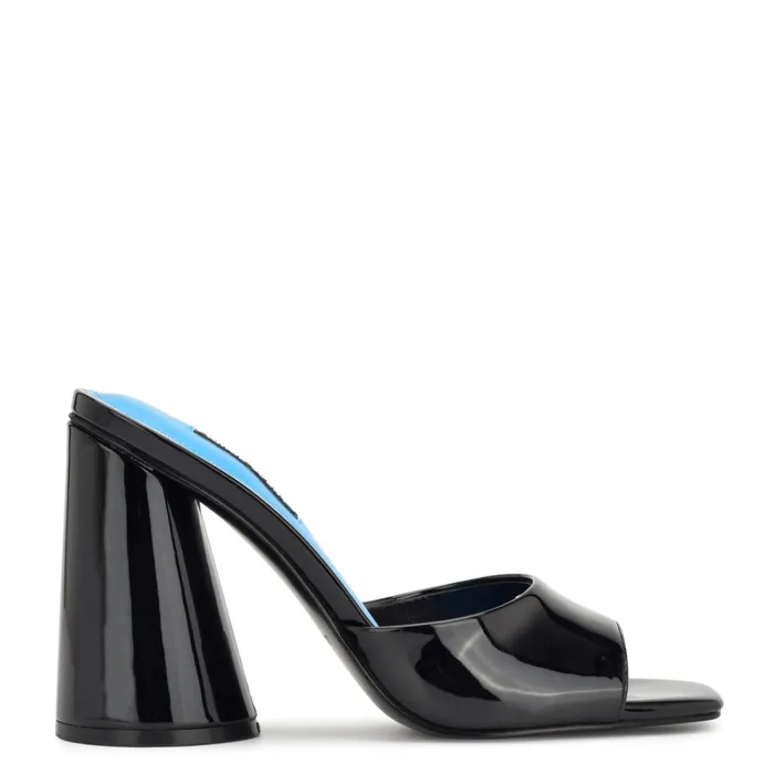 Excit Heeled Slide Sandals Black Patent Women Nine West Dress