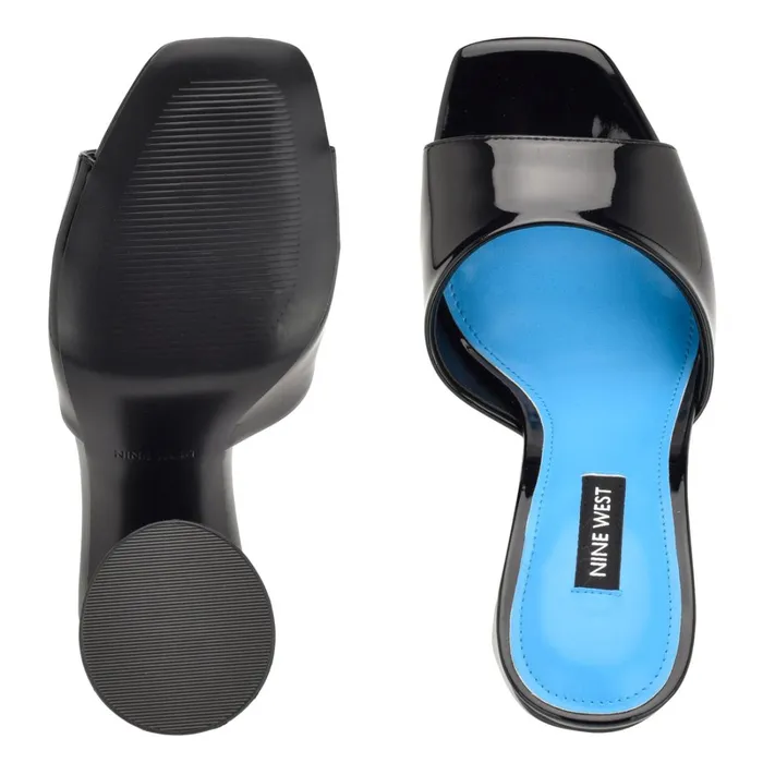 Excit Heeled Slide Sandals Black Patent Women Nine West Dress Excit Heeled Slide Sandals Black Patent Women Nine West Dress