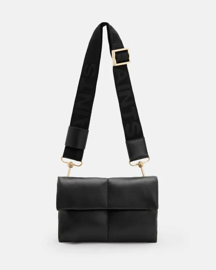 Ezra Leather Quilted Crossbody Bag Black Women AllSaints Handbags and Wallets