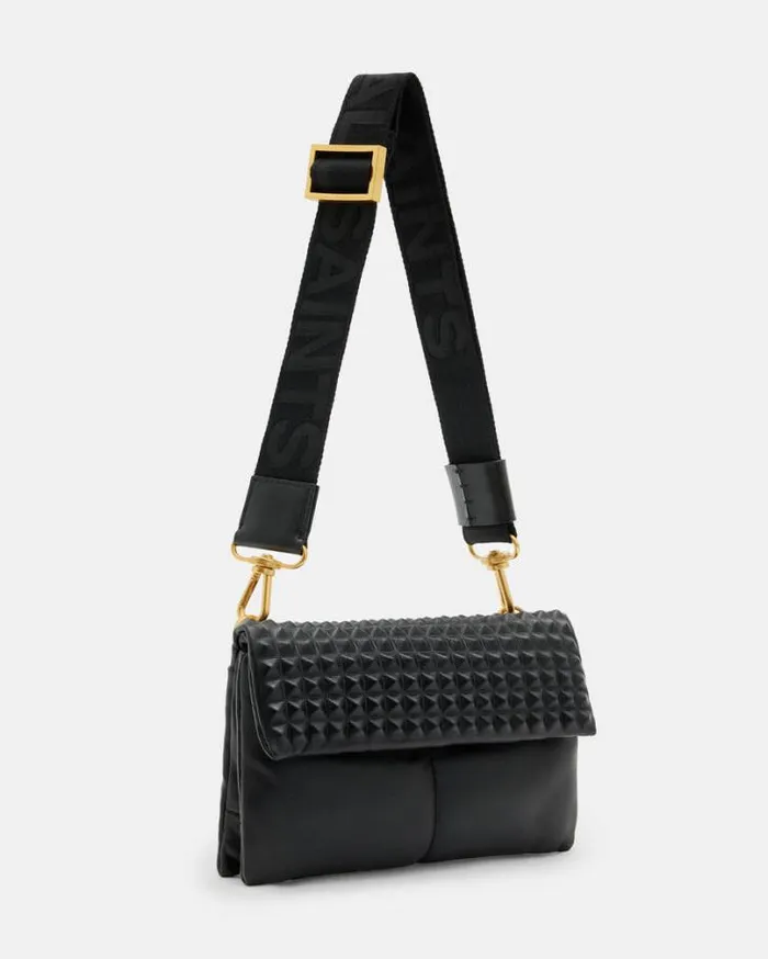 Ezra Studded Leather Crossbody Bag Black Women AllSaints Handbags and Wallets