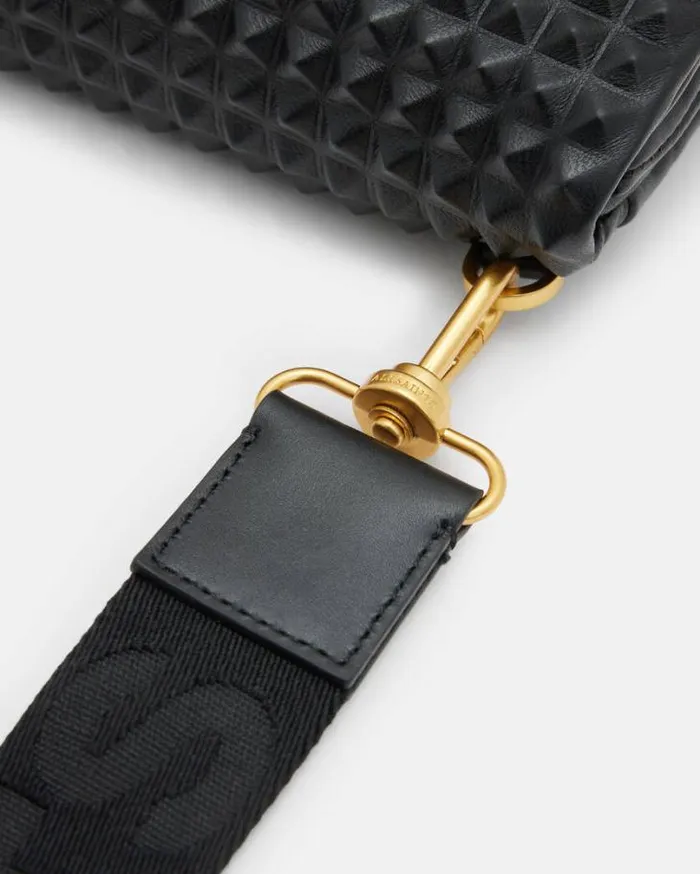 Ezra Studded Leather Crossbody Bag Black Women AllSaints Handbags and Wallets