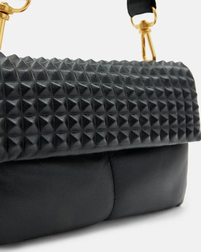 Ezra Studded Leather Crossbody Bag Black Women AllSaints Handbags and Wallets