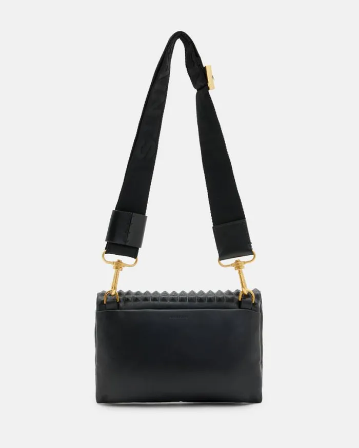 Ezra Studded Leather Crossbody Bag Black Women AllSaints Handbags and Wallets