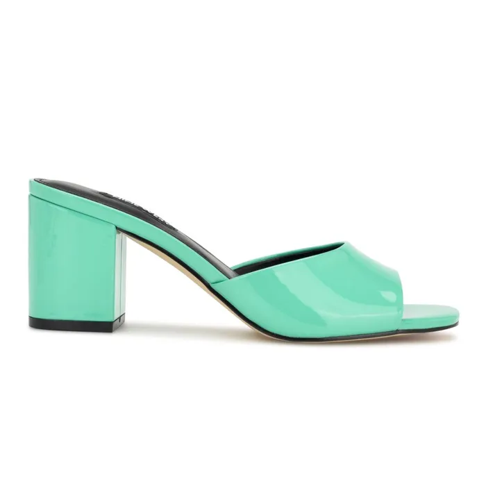 Ferris Block Heel Sandals Neon Mint Green Patent Women Nine West Low Heel