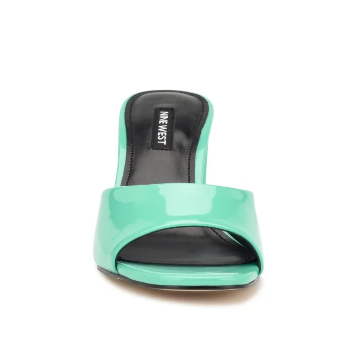 Ferris Block Heel Sandals Neon Mint Green Patent Women Nine West Low Heel Ferris Block Heel Sandals Neon Mint Green Patent Women Nine West Low Heel