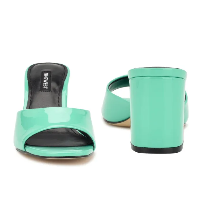 Ferris Block Heel Sandals Neon Mint Green Patent Women Nine West Low Heel Ferris Block Heel Sandals Neon Mint Green Patent Women Nine West Low Heel